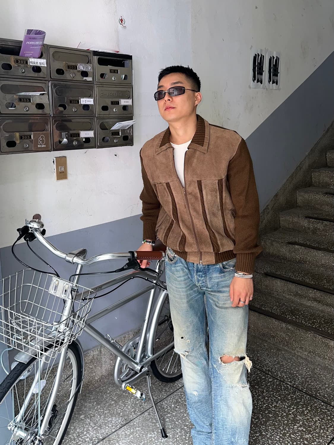 90’s Japanese Cow-suede aged knit jacket 상품이미지2