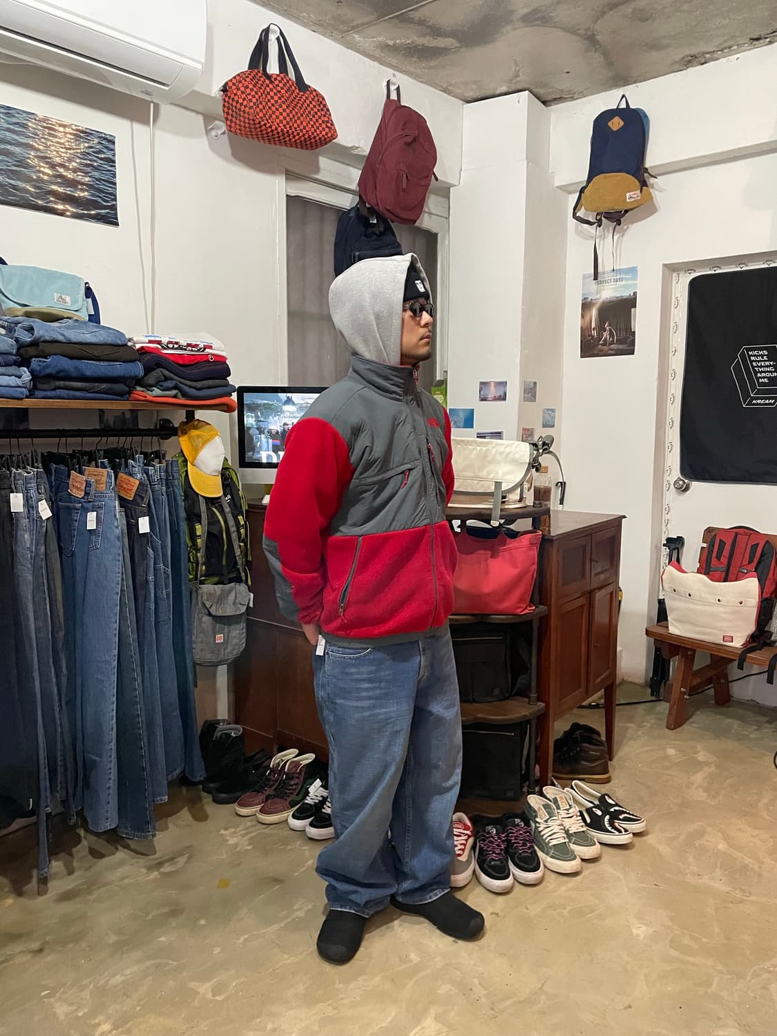 노스페이스 플리스 레드&그레이 L 상품이미지2