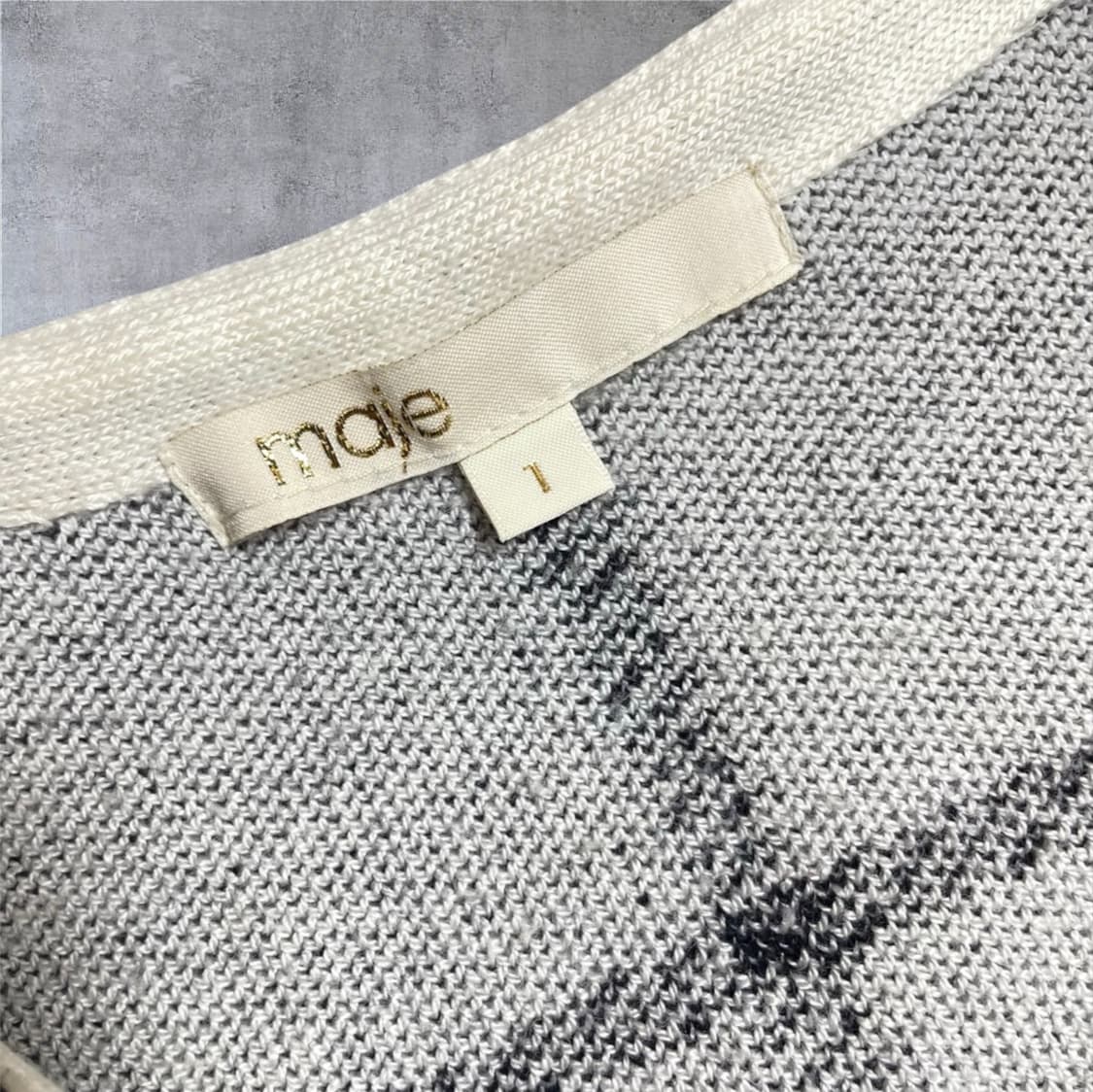 마쥬 Maje 아이보리 윈도우 체크 크롭 니트 자켓 오픈 가디건 1 상품이미지3