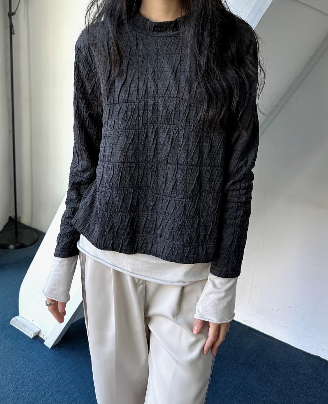 Volume pattern fabric stretched top 상품이미지3