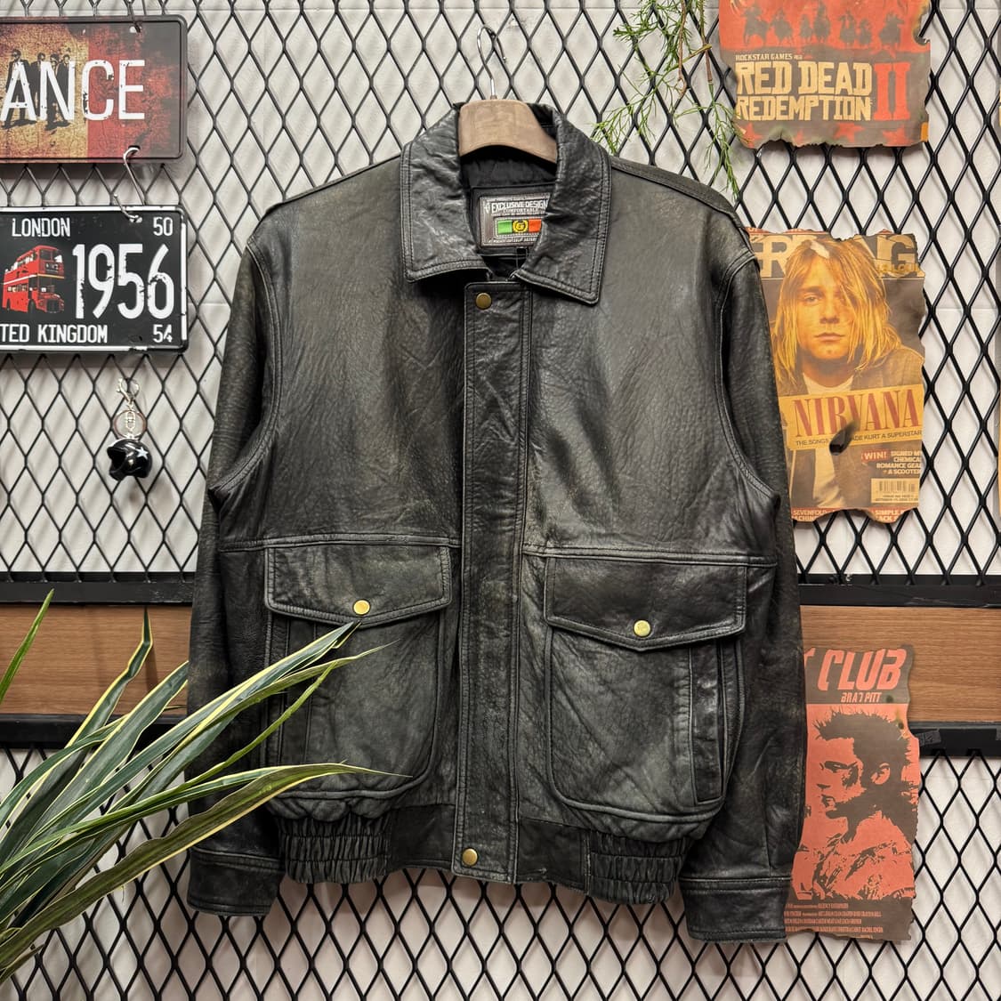 빈티지 양가죽 클래식 블루종 레더 자켓 투포켓 디테일 블랙 상품이미지1