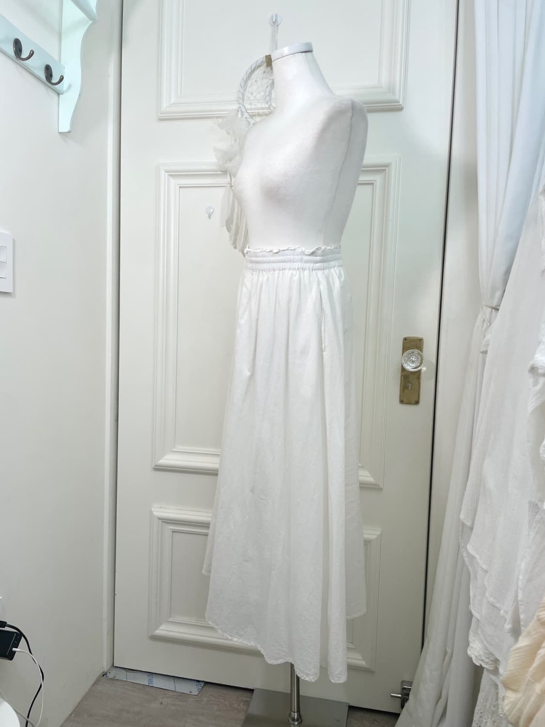 white cotton summer banding long skirt 상품이미지2