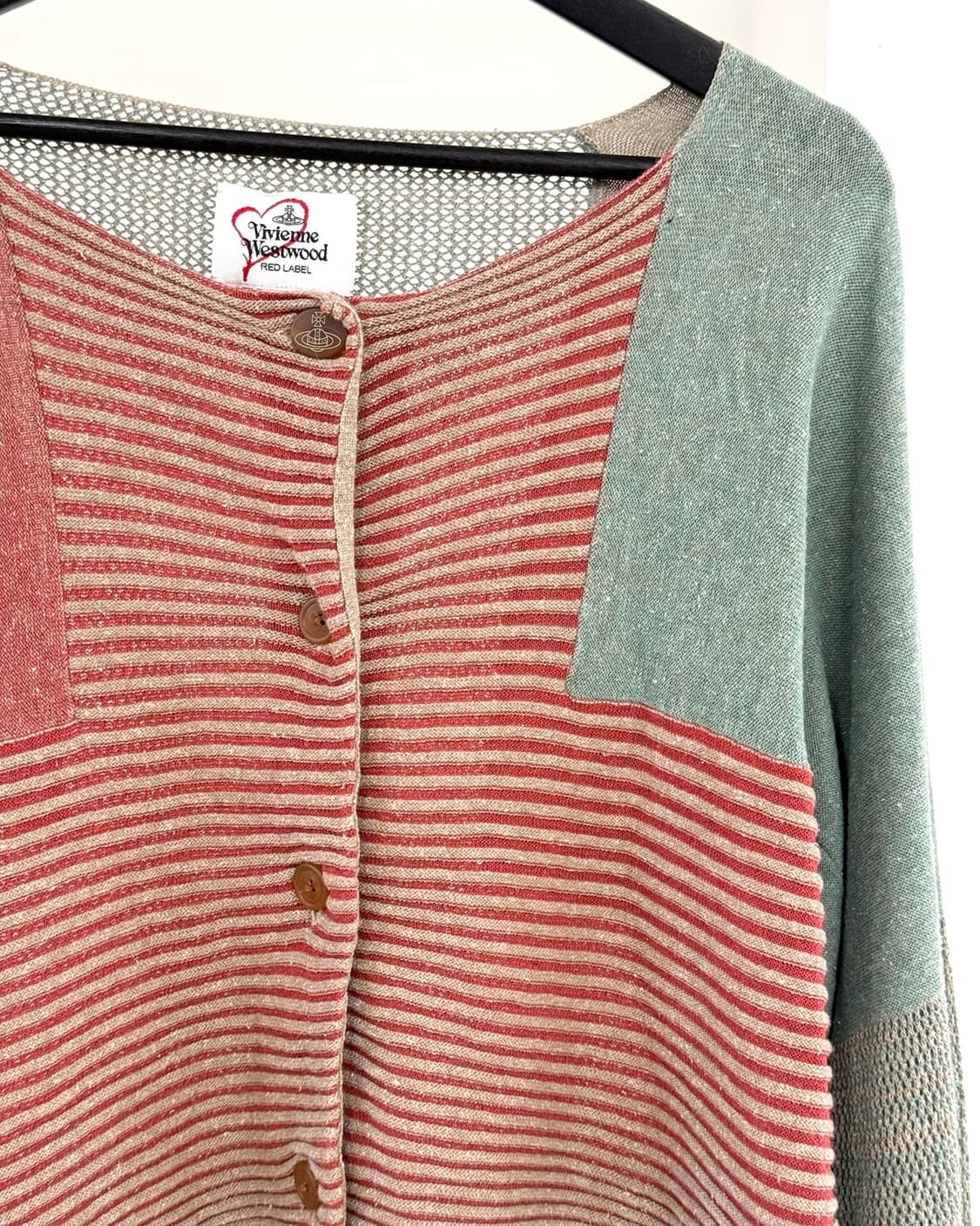 비비안 웨스트우드 레드라벨 레드 그린 스트라이프 배색 가디건 상품이미지4
