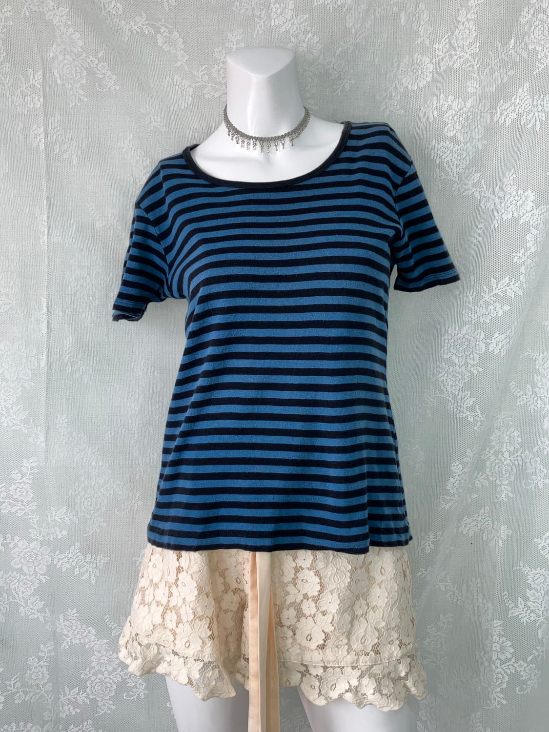 빈티지 블루 스트라이프 모리 반팔 1114 모리걸 y2k 스트릿 갸루 펑 상품이미지2