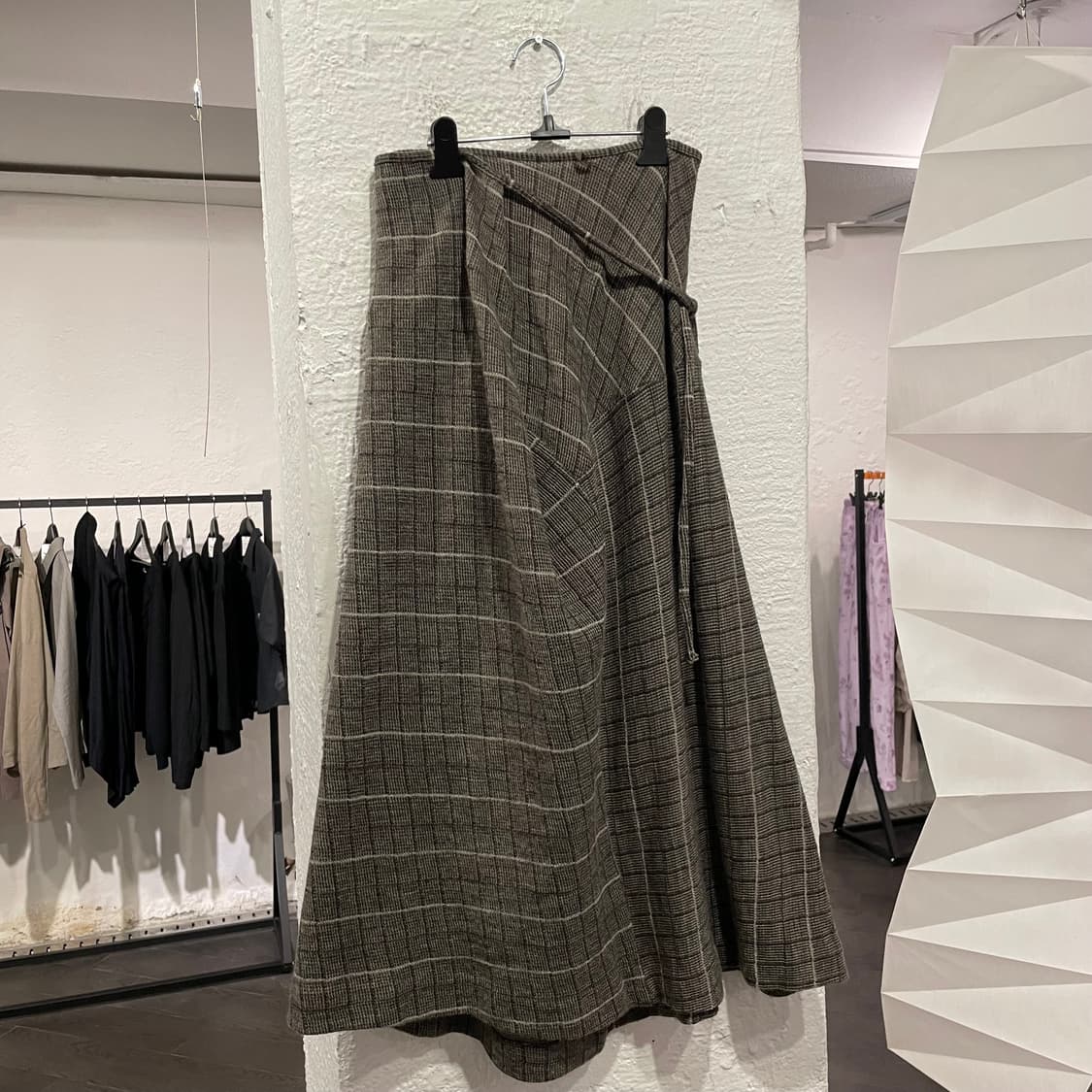 요지야마모토 체크 랩 울 스커트 상품이미지1