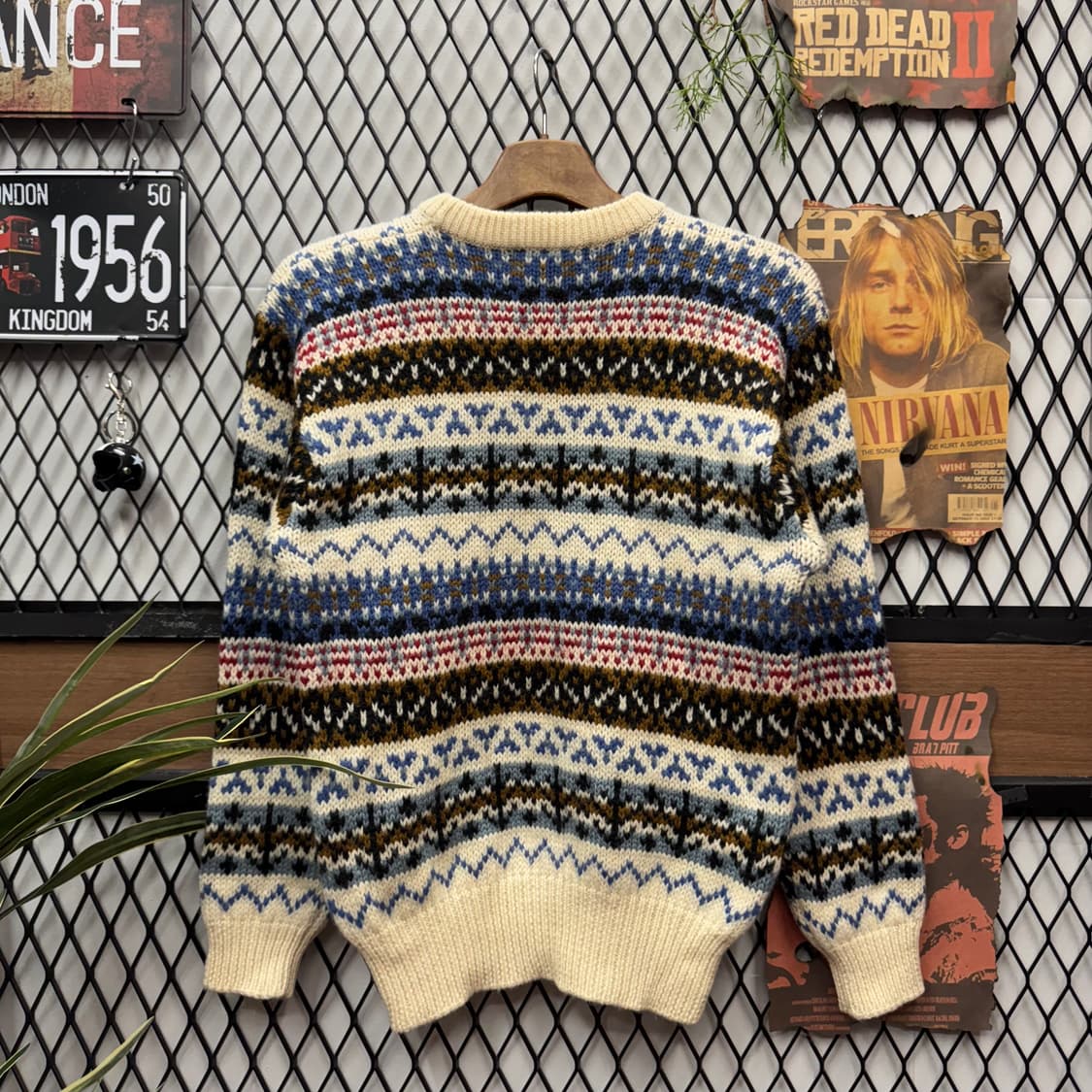 90s JPN VINTAGE 페어아일 니트 스트라이프 패턴 믹스컬러 상품이미지2