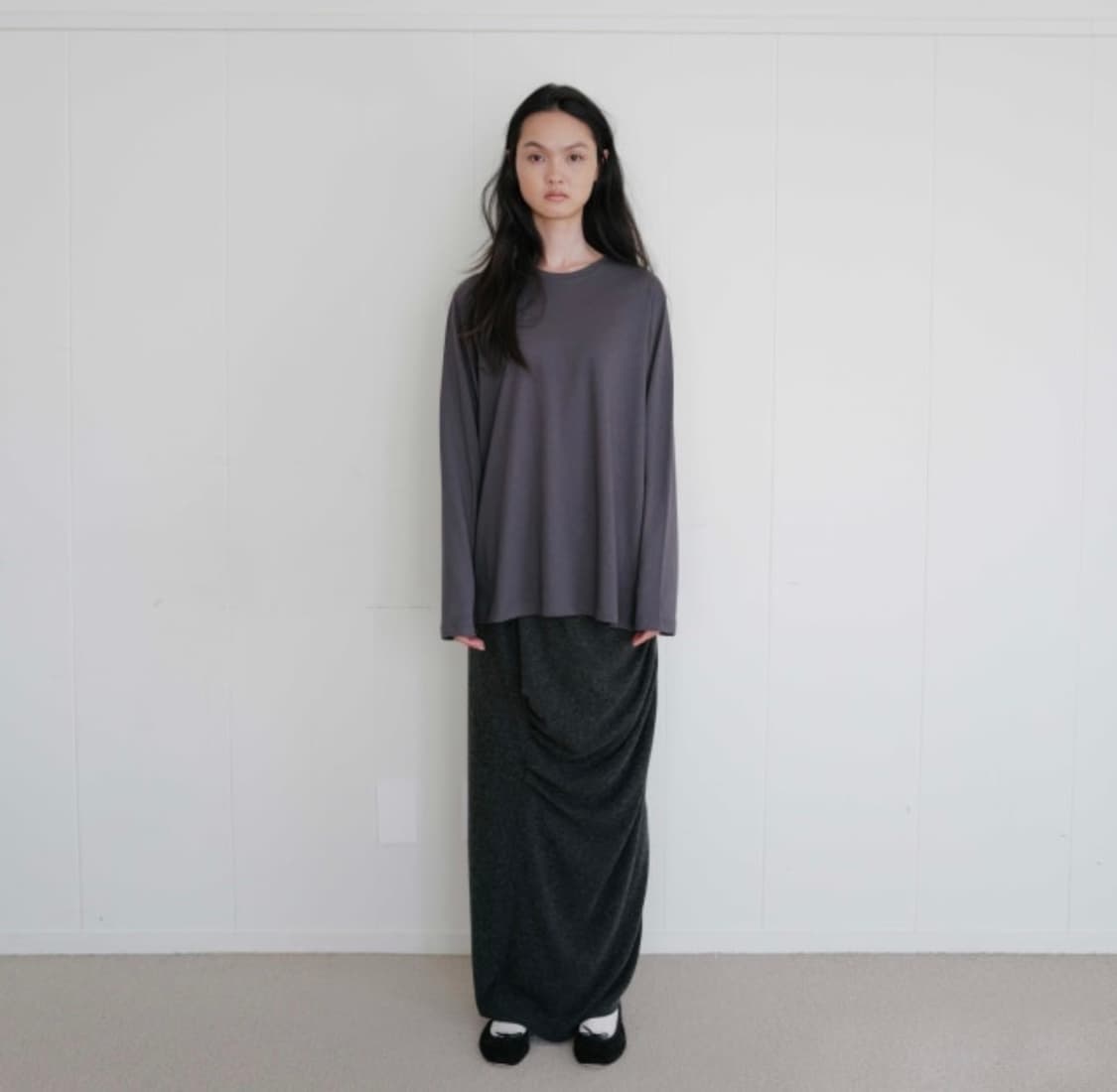 리포스 저지 셔링 맥시스커트 상품이미지1