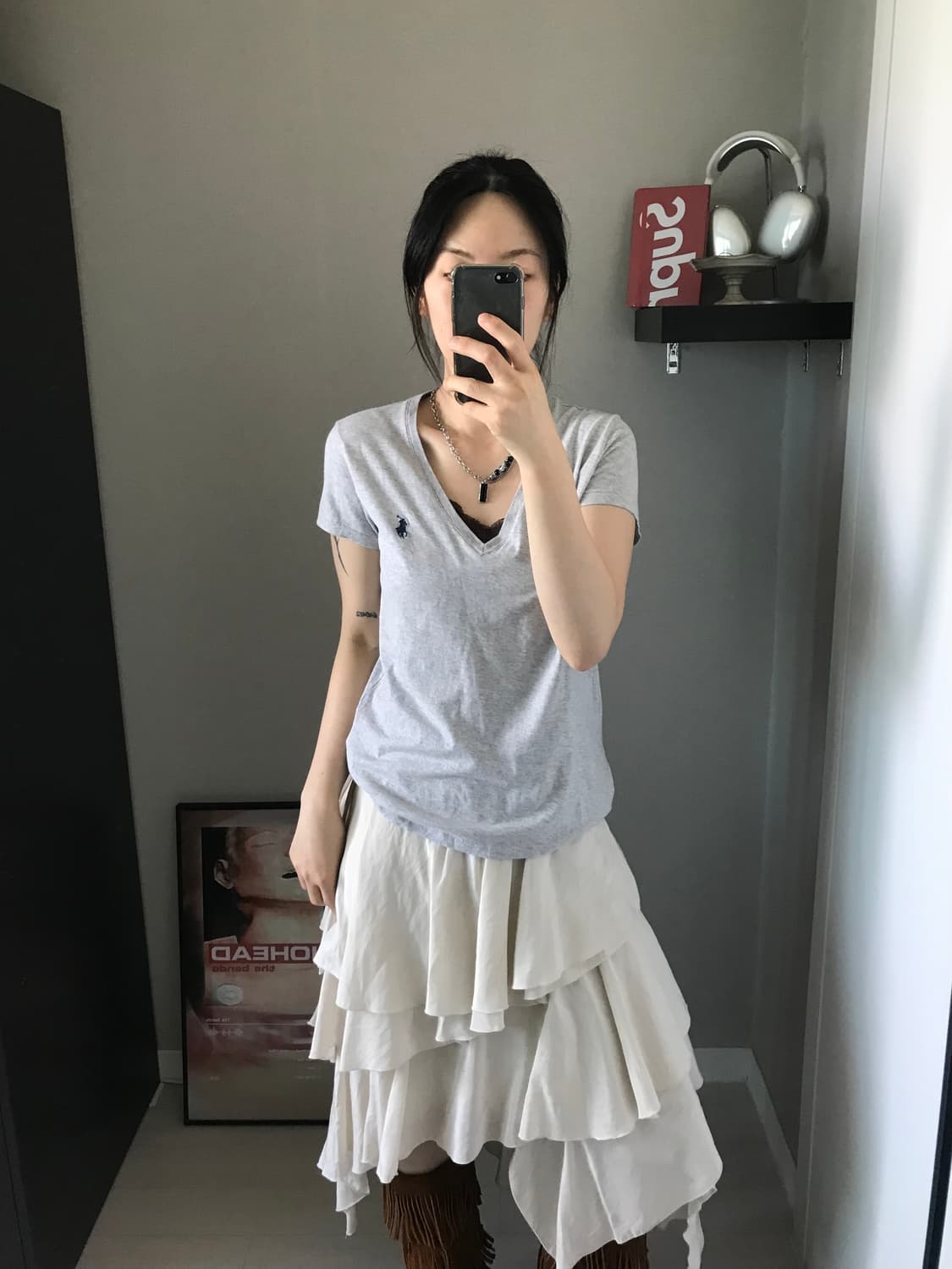 폴로 랄프로렌 포니 로고 그레이 브이넥 반팔 상품이미지3