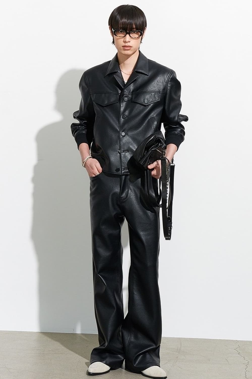 알렌느 폭스 레더 오픈 카라 블루종 2 사이즈 상품이미지1