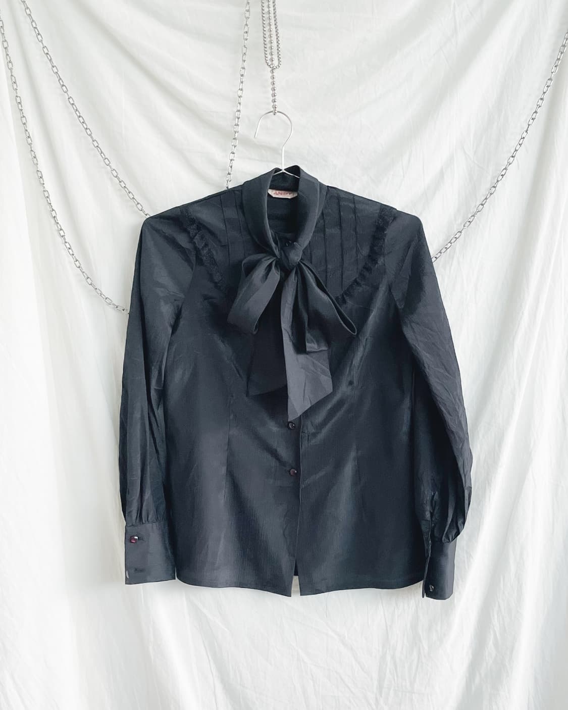 JPN VTG 빅 리본 러플 실크 블라우스 상품이미지3