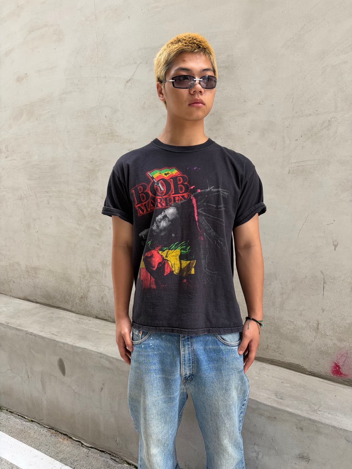 00‘s Bob Marley rap print faded T-shirt 상품이미지3