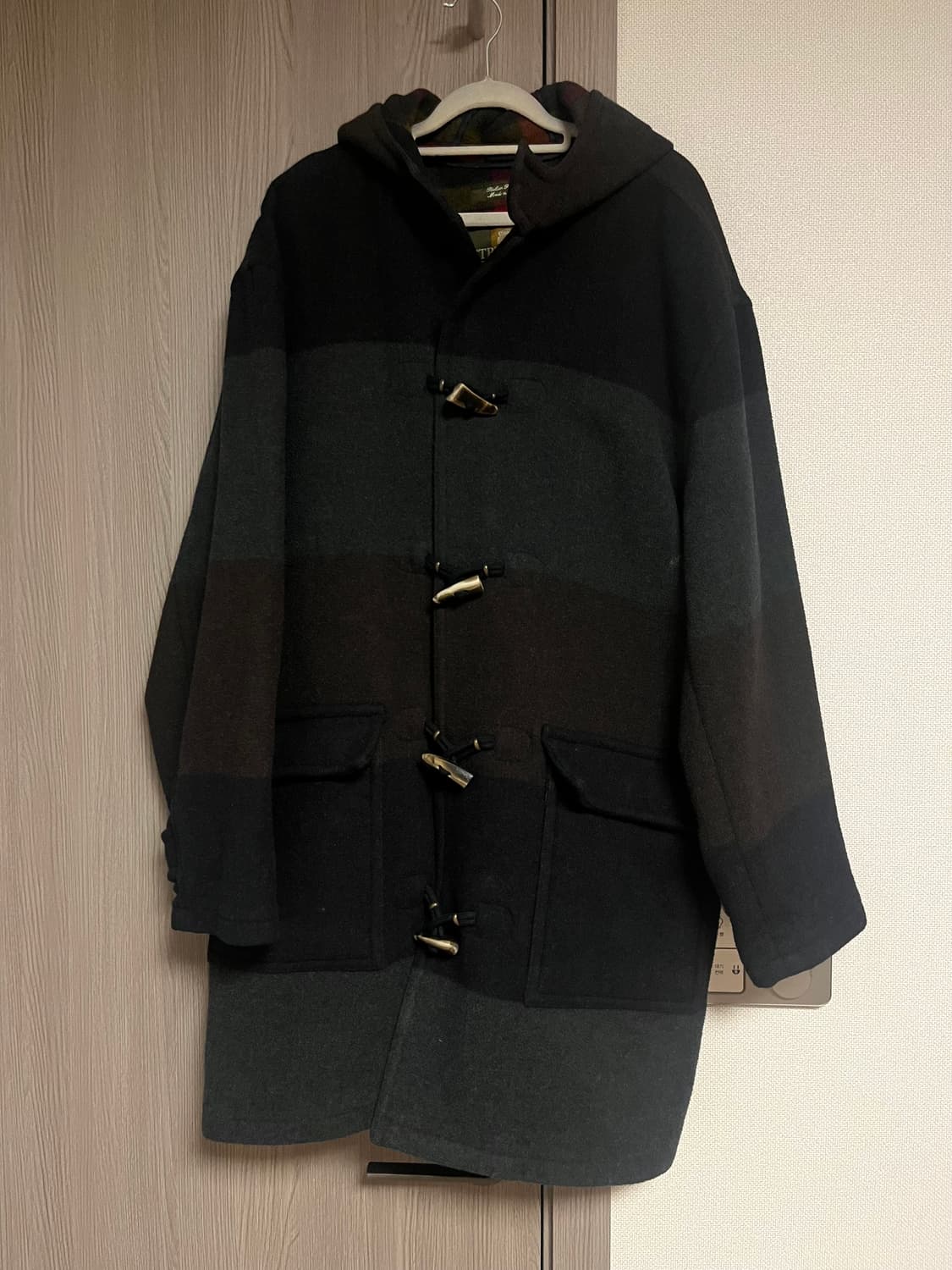 빈티지 모리걸 떡볶이 더플 배색 코트 떡코 후드 자켓 상품이미지1