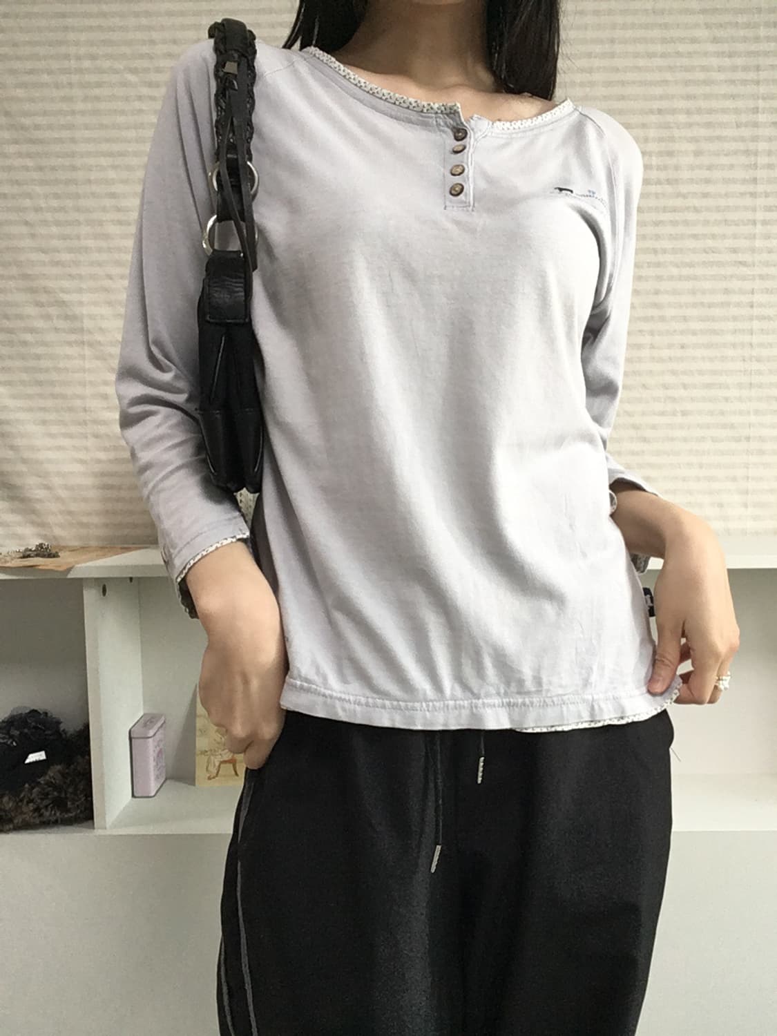 jpn vintage 스카이 블루 단추 긴팔 티셔츠 y2k 스트릿 일본빈 상품이미지1