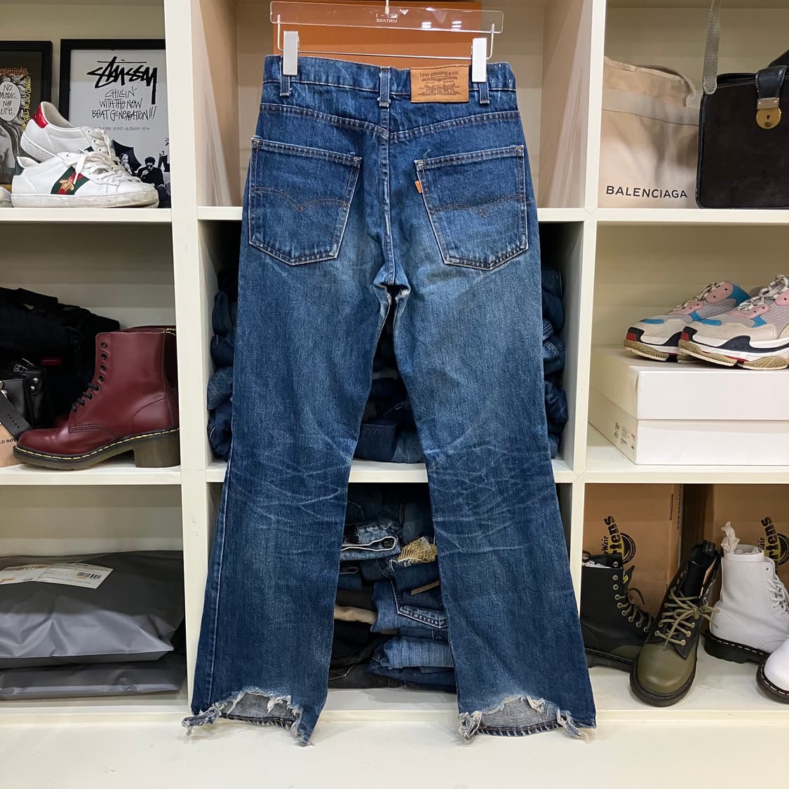 80s 리바이스 517 오렌지탭 데미지 부츠컷 데님팬츠  상품이미지3