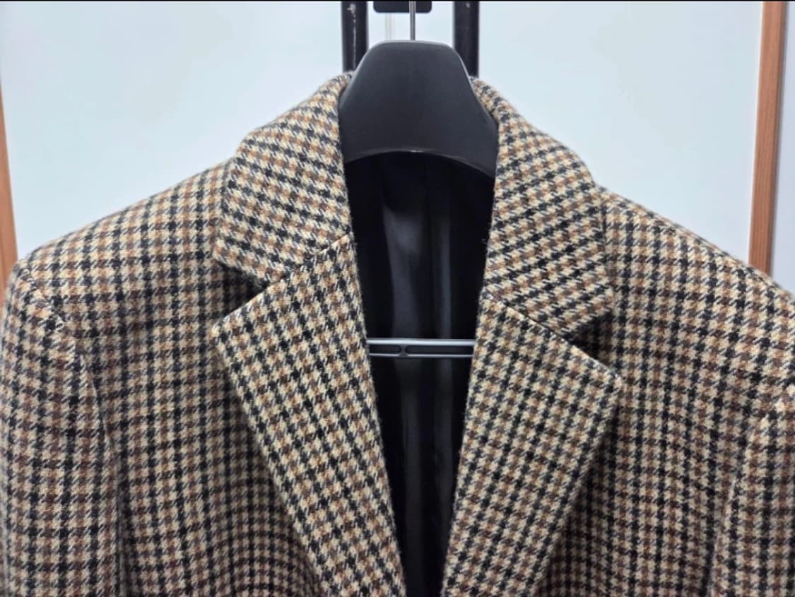 무신사스탠다드 건 클럽 체크 대디 숄더 싱글 롱 코트 M사이즈 상품이미지2