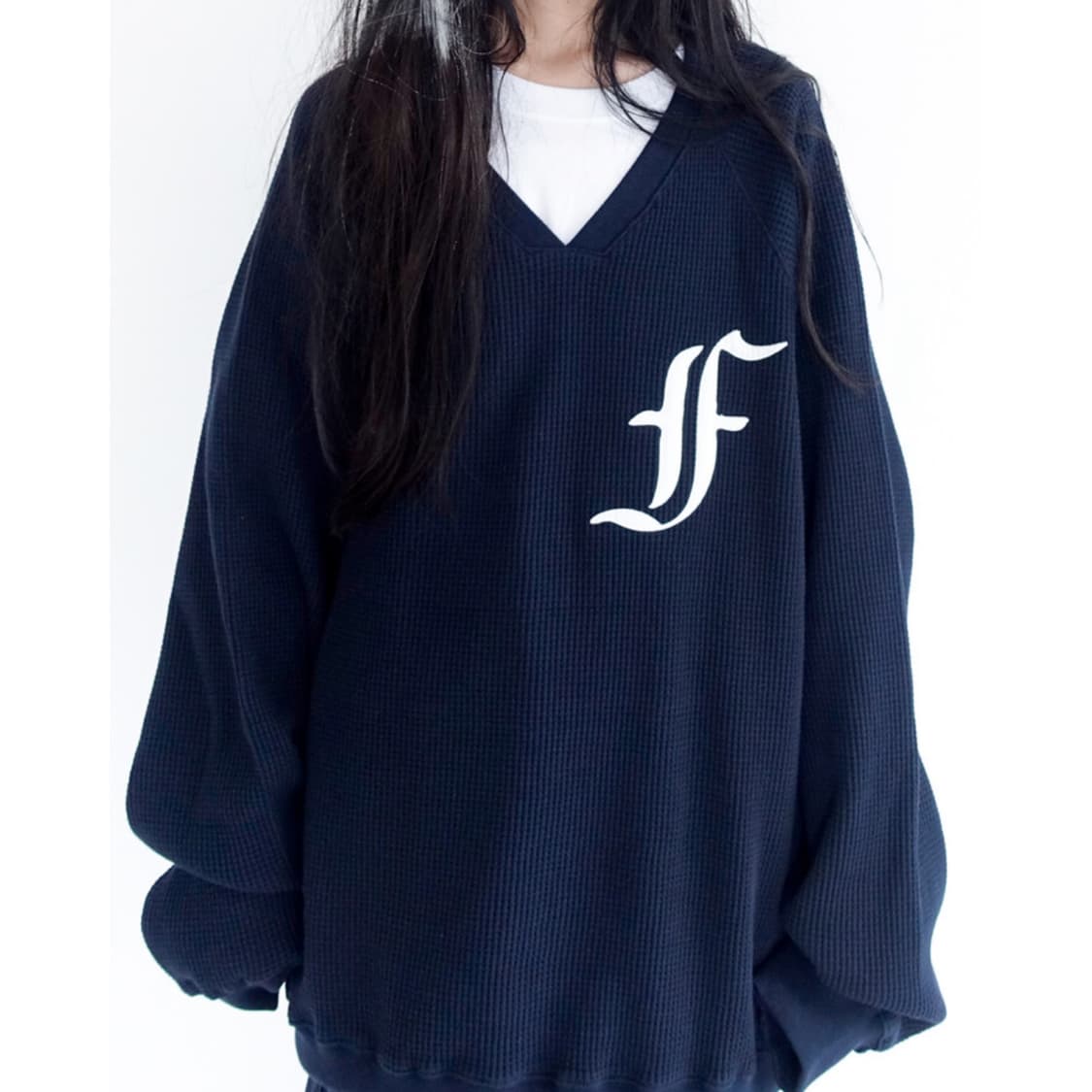 샵페어리 와플 박시 맨투맨 네이비 상품이미지3