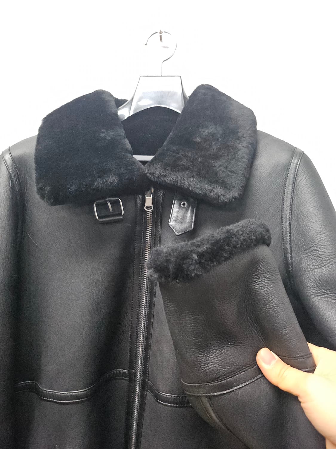 블랙 롱 인조 무스탕 코트 M 상품이미지3