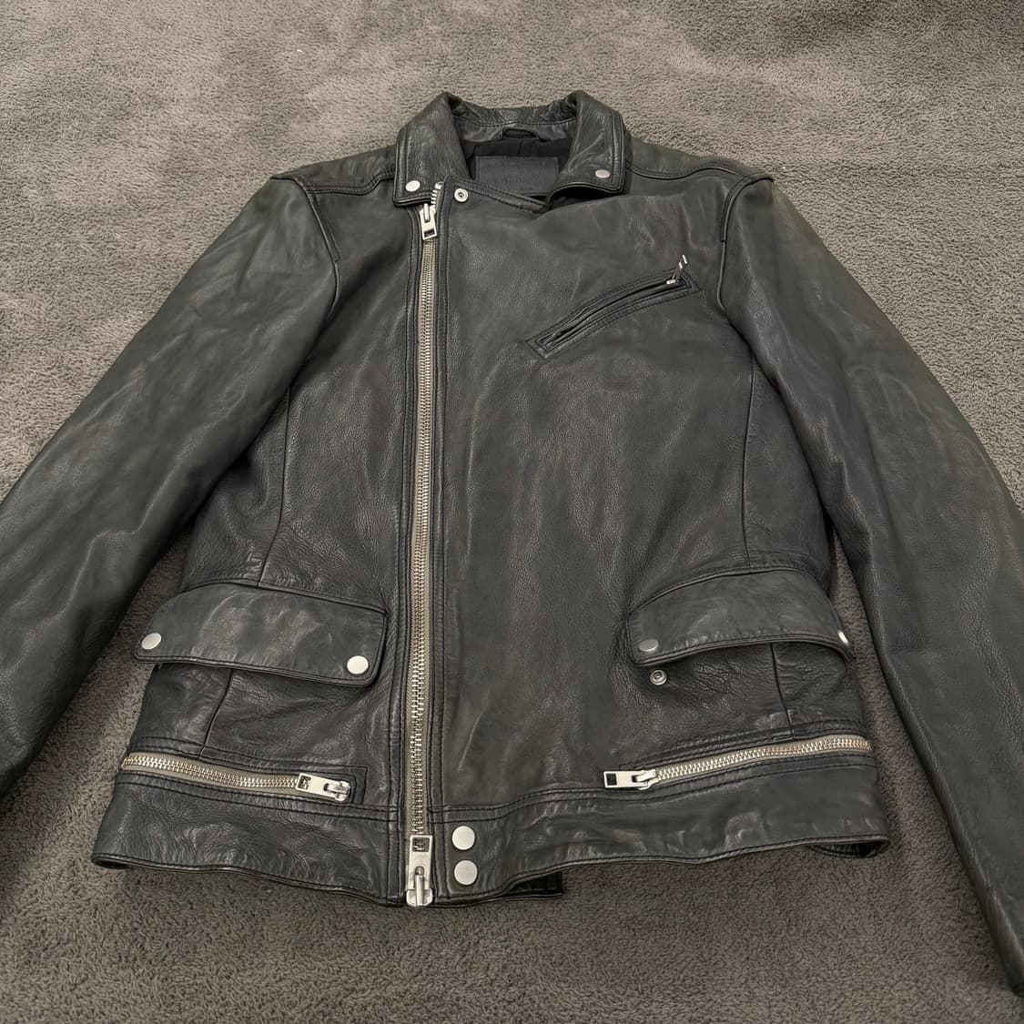 [정품/S] 올세인츠 아키라 블랙 가죽 라이더 자켓 상품이미지2
