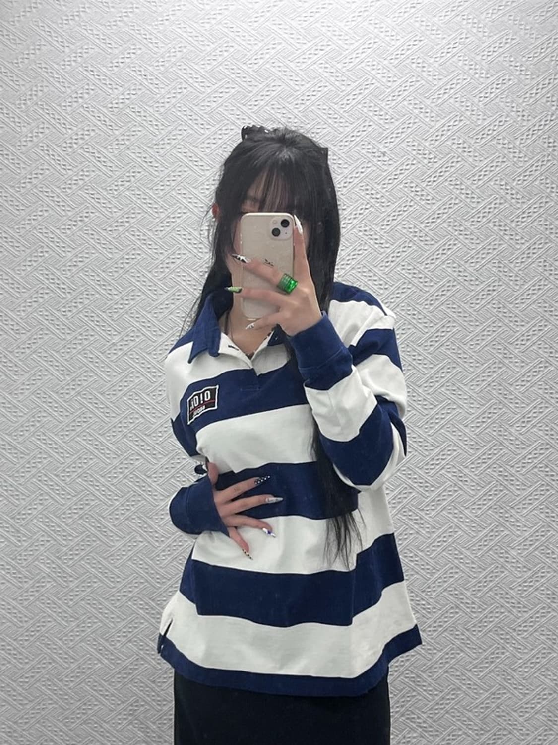 OIOI 오아이오아이 레트로 스트라이프 카라 롱슬리브 F C08646 상품이미지2