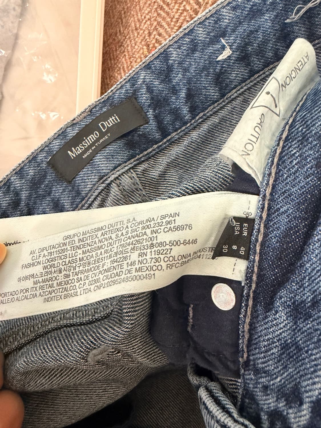 77사이즈) 마시모두띠 미드웨이스트 와이드 레그 데님 팬츠 흑청워싱팬츠 상품이미지9