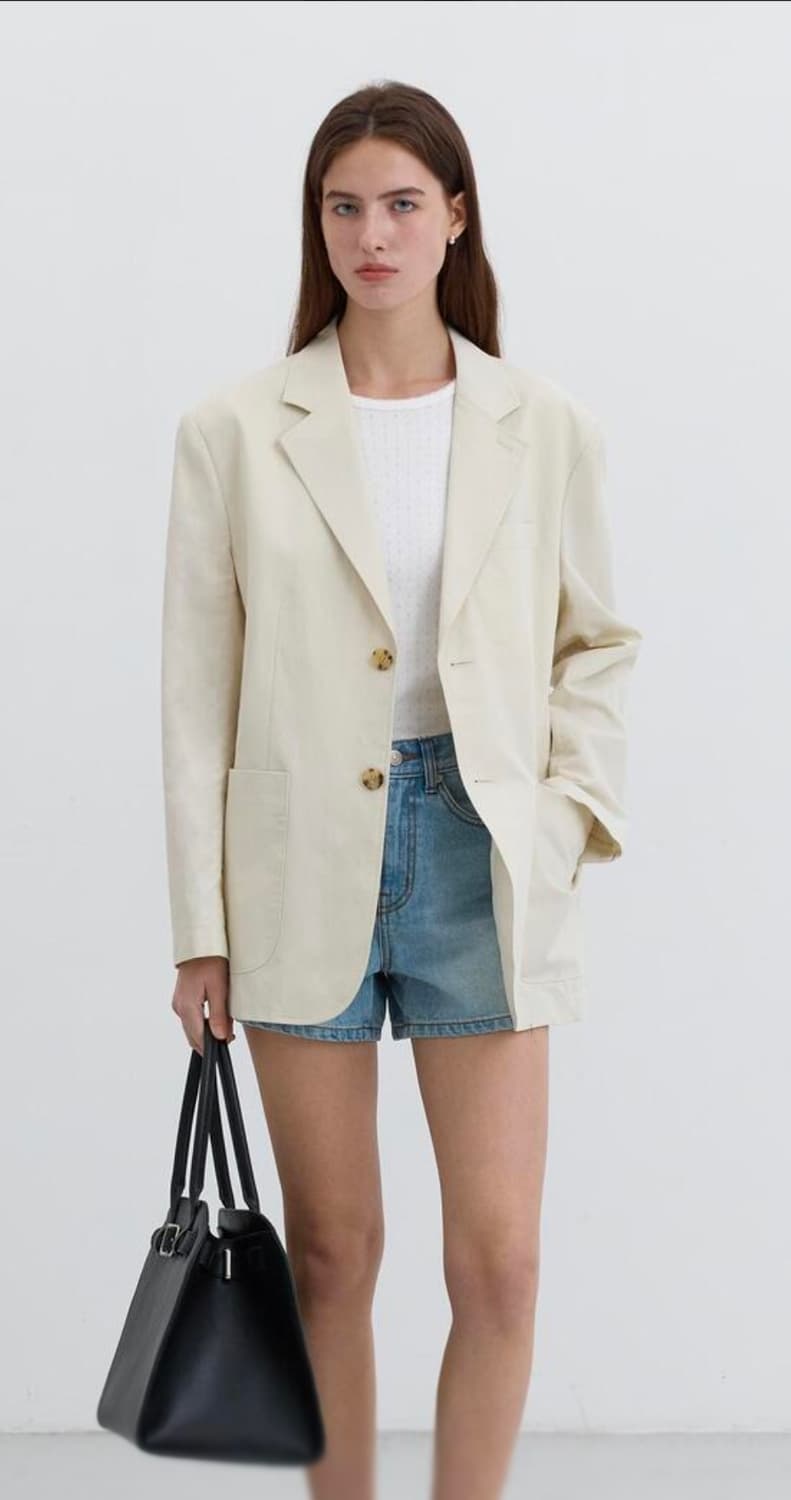 (착샷) 던스트 린넨 자켓 유니섹스 클래식 리넨 크림 상품이미지9