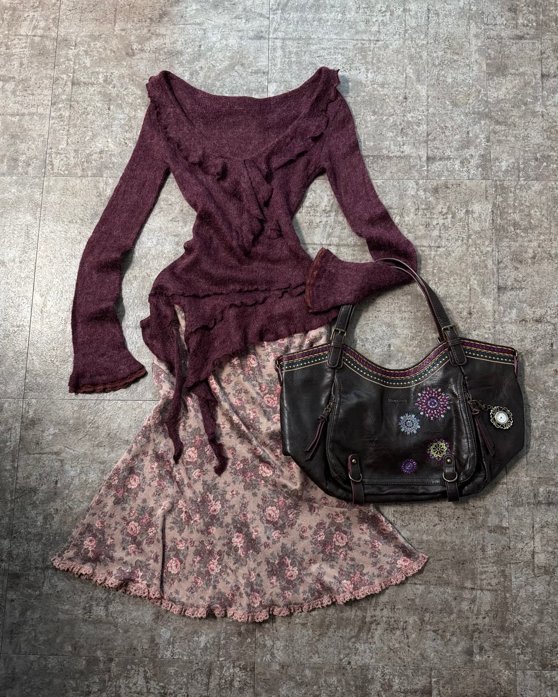 이태리 메이드 러플 니트 플로럴 스커트 2pcs SET 상품이미지1