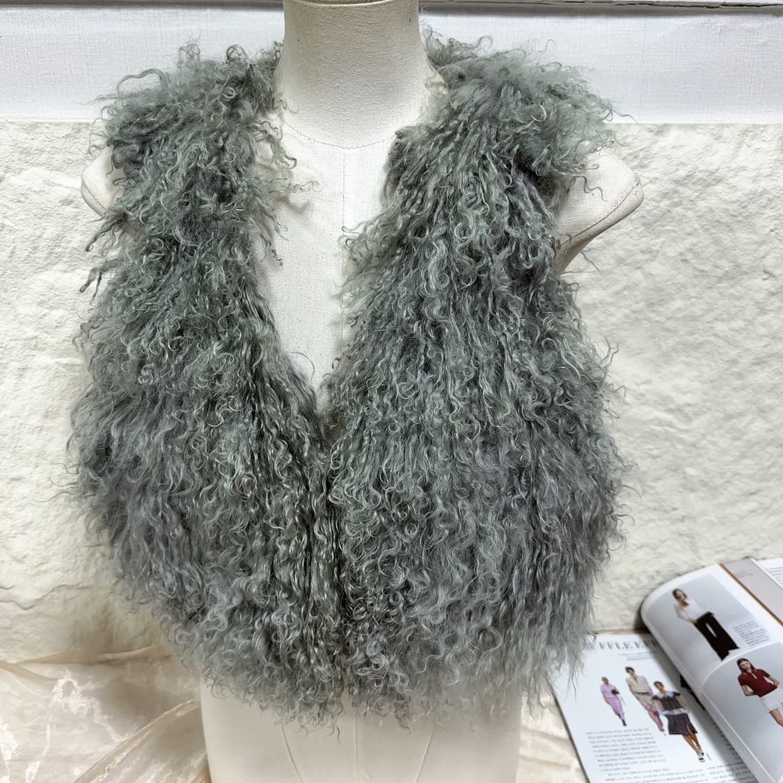 빈티지 그린 그레이 토스카나 양털 조끼 베스트 상품이미지2