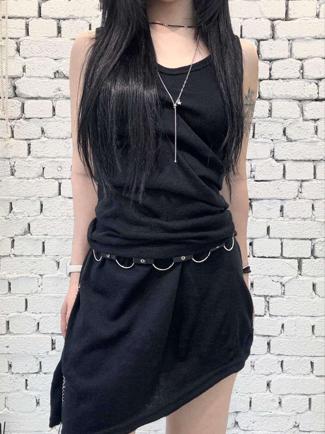 Draped Asymmetric Knit Mini Dress 상품이미지1
