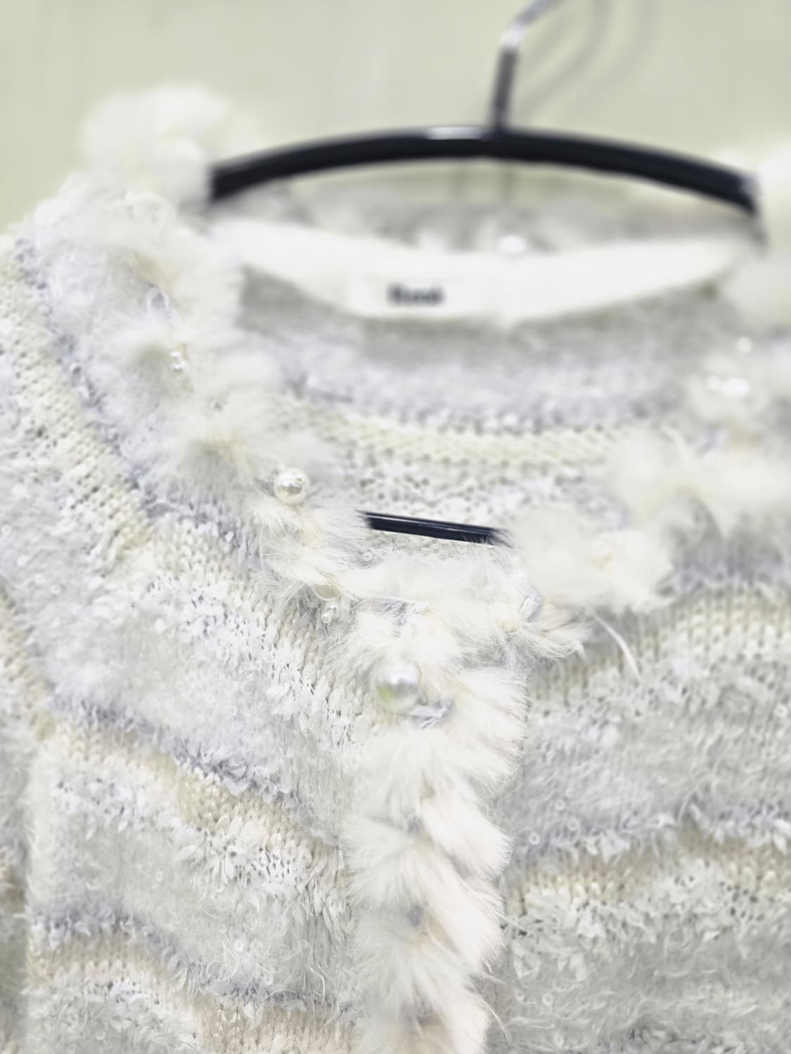 르네 화이트 퍼 트리밍 니트 가디건 일본 빈티지 상품이미지2