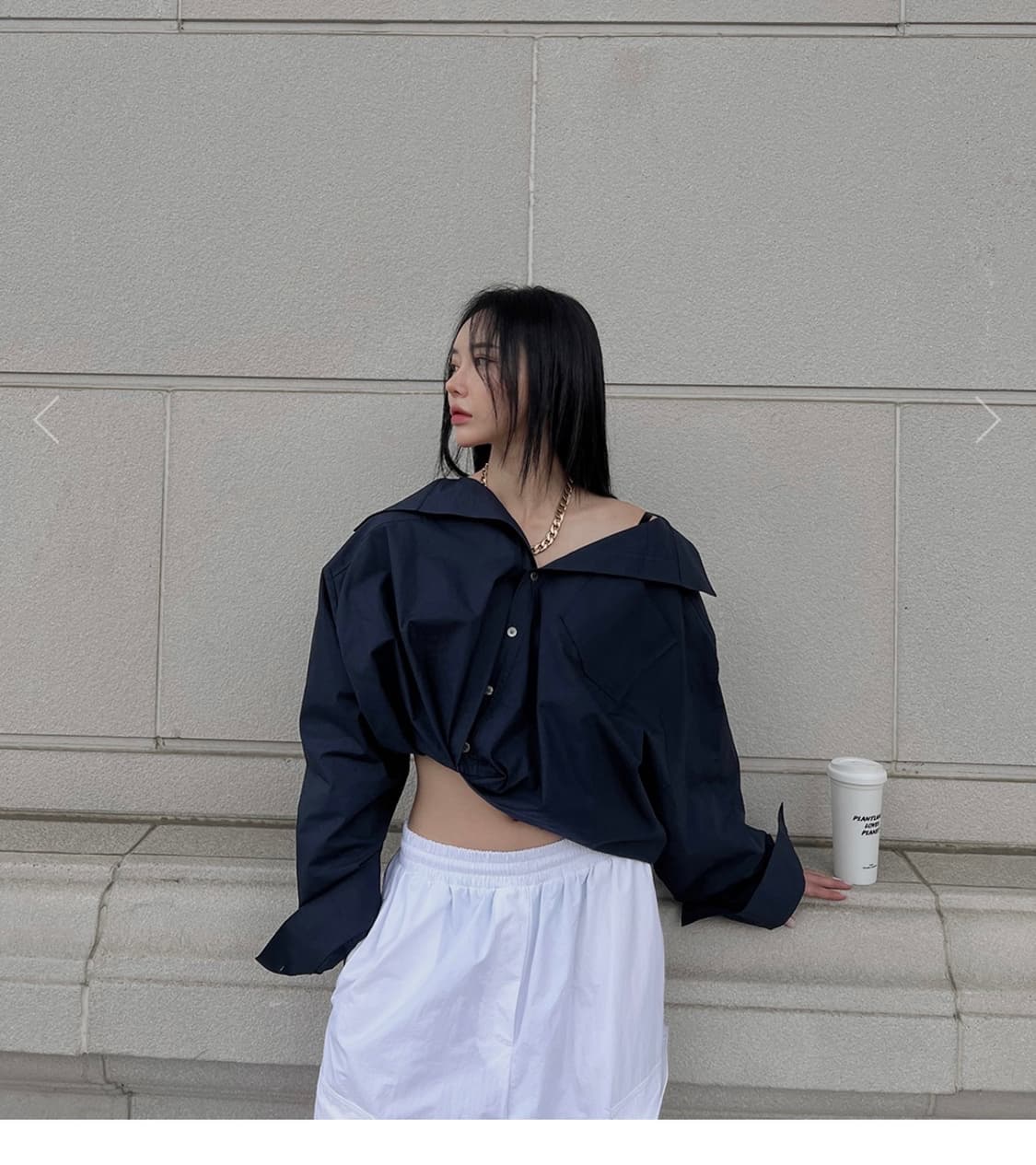 새상품) 랑거 뮈 언발 셔츠 네이비 상품이미지1