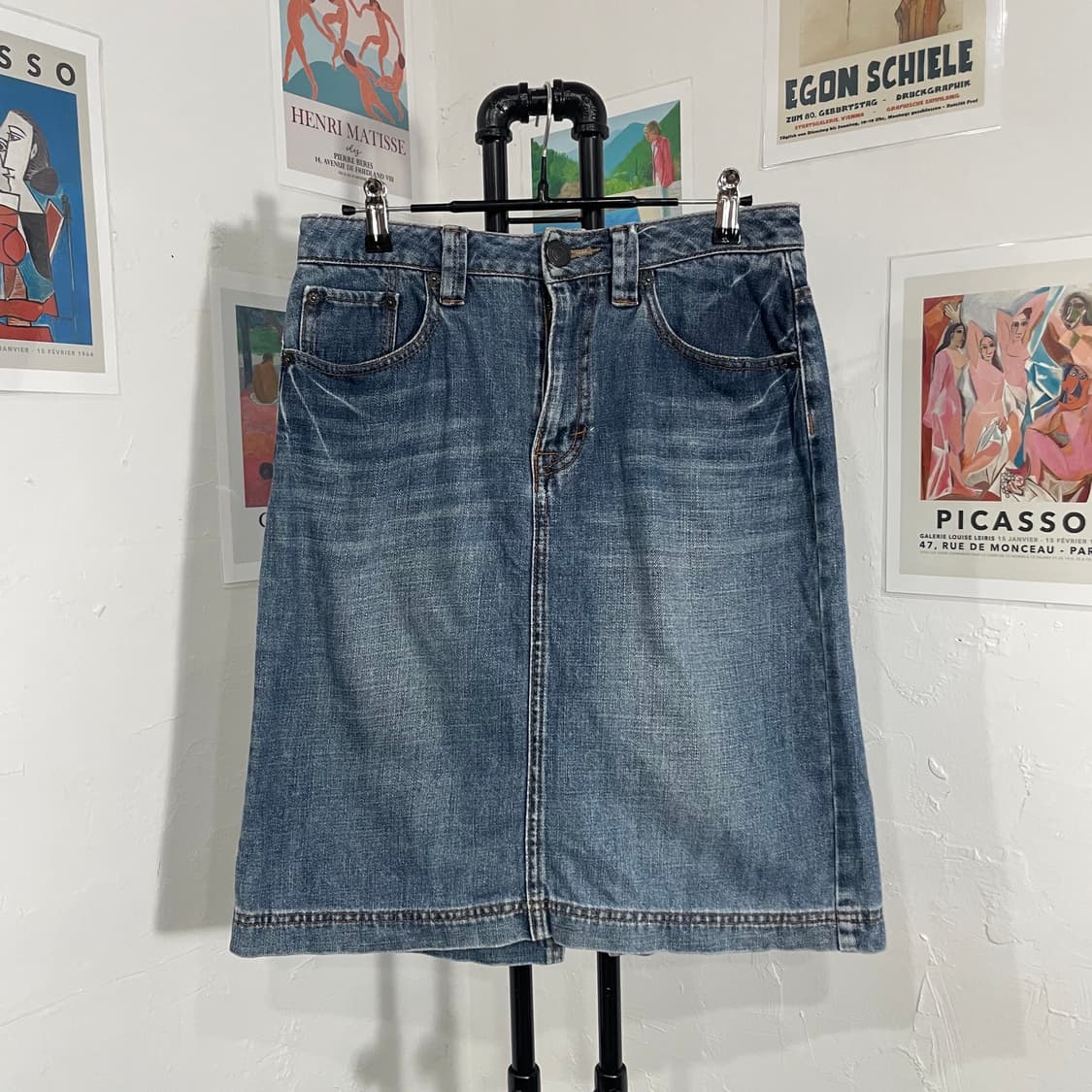 미디엄블루 데님 미디 스커트 상품이미지2