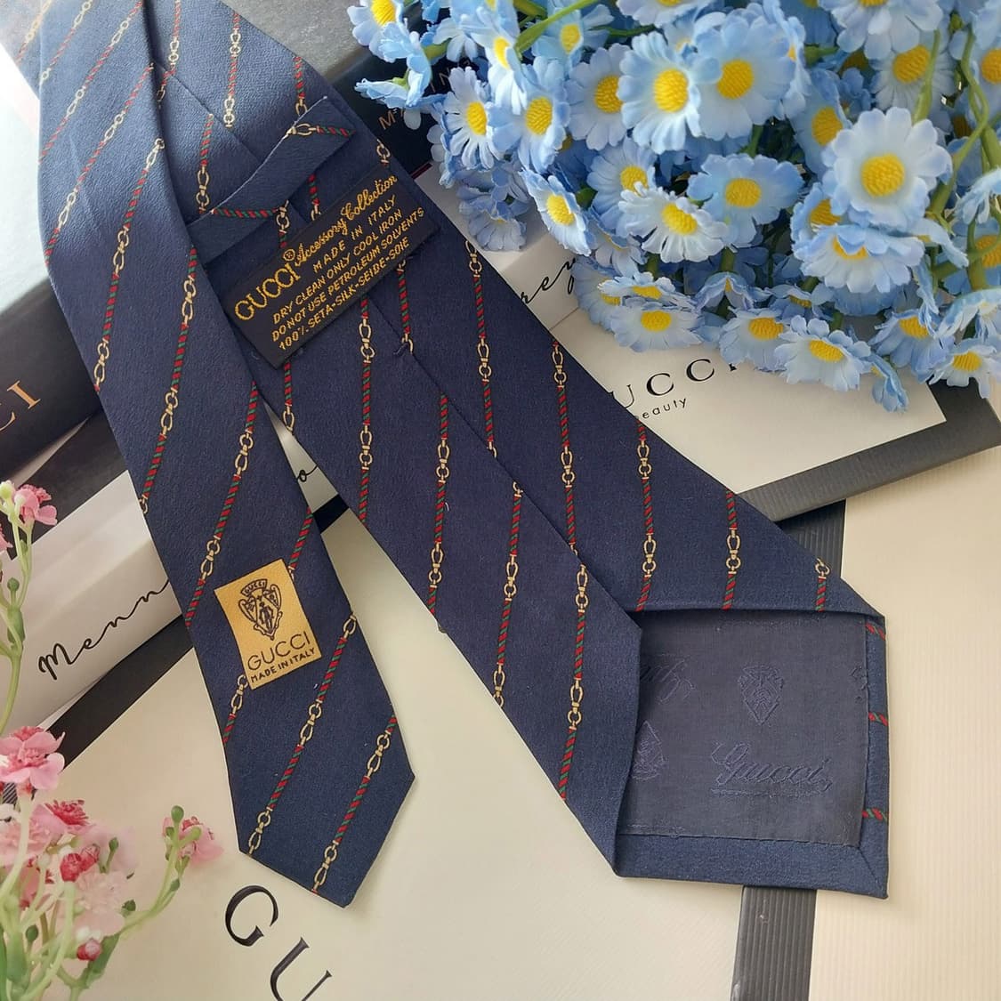 구찌 실크 체인 스트라이프 넥타이 8.2cm A+~A등급 K1396
 상품이미지5