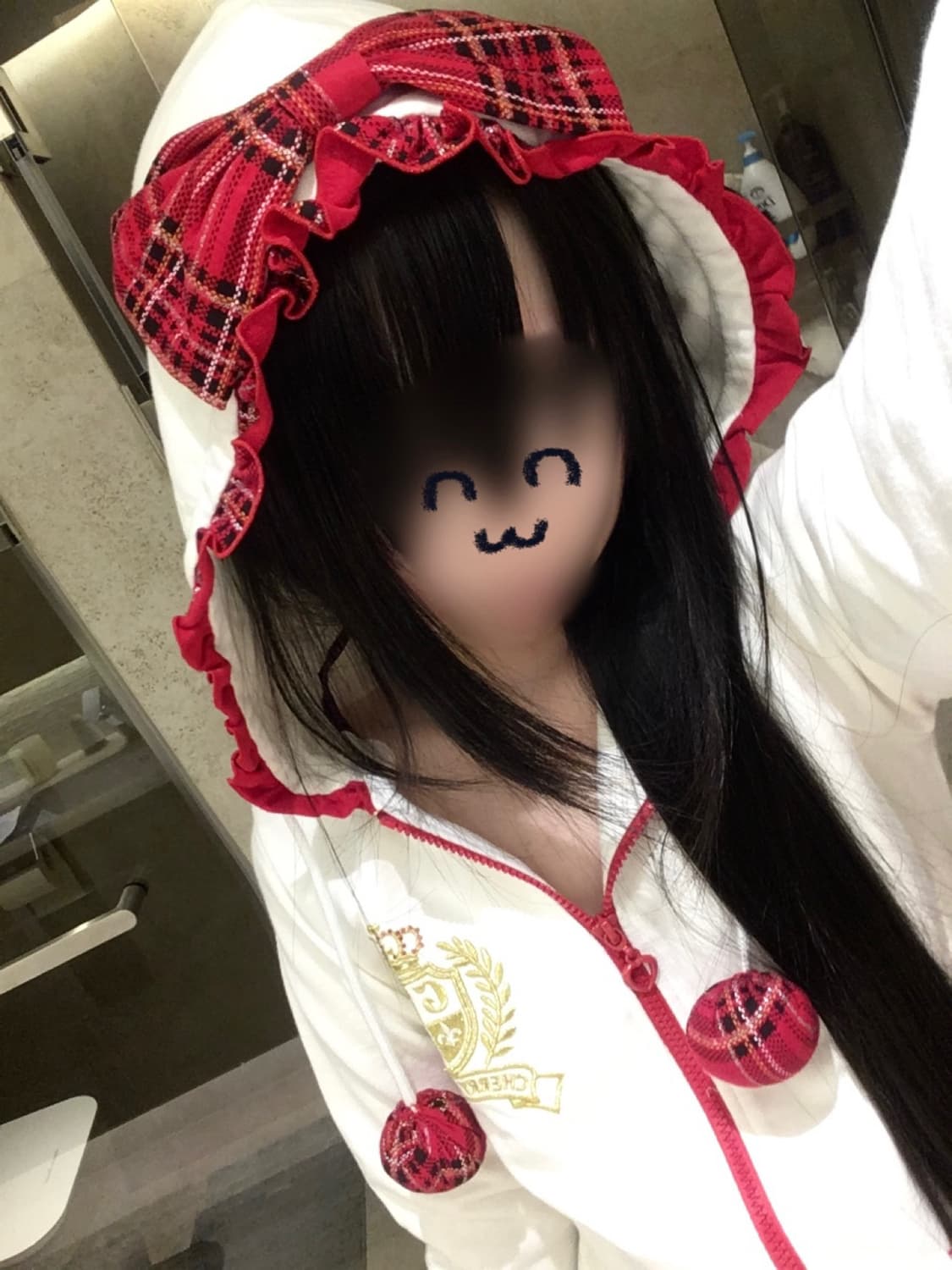 타탄체크 빅리본 폼폼이 후드집업 레드 캐캐체 갸루 레터링 트랄라라 상품이미지3
