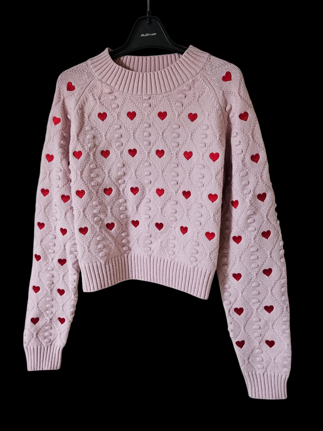 레드 하트 자수/ 미착용 /핑크 크롭 니트 스웨터 F /상태좋음 상품이미지4