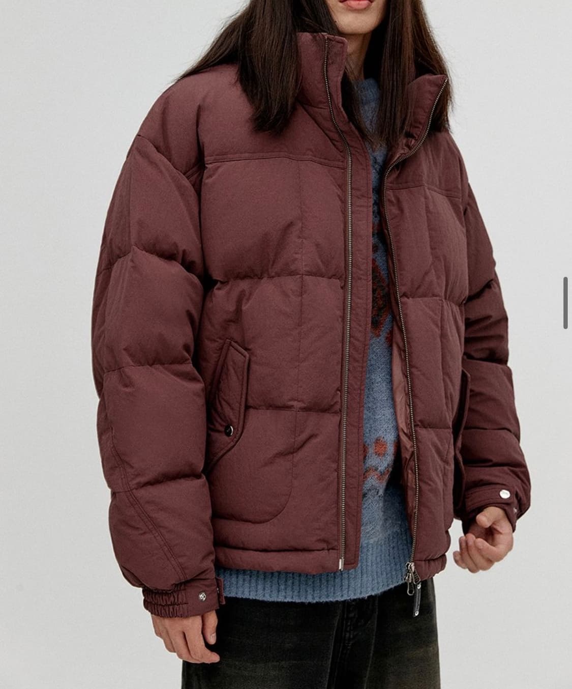 새상품(L)비바스튜디오 나일론 푸퍼 덕다운 패딩 버건디 상품이미지4