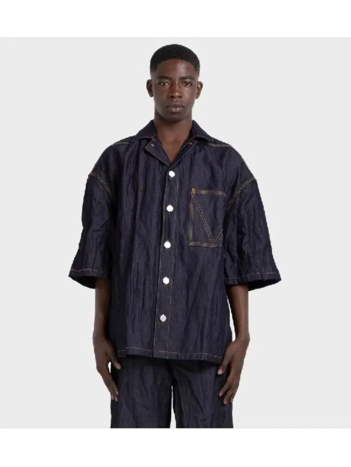 [48] 보테가베네타 메탈릭 크링클 트윌 생지 데님 반팔 셔츠 자켓 상품이미지2