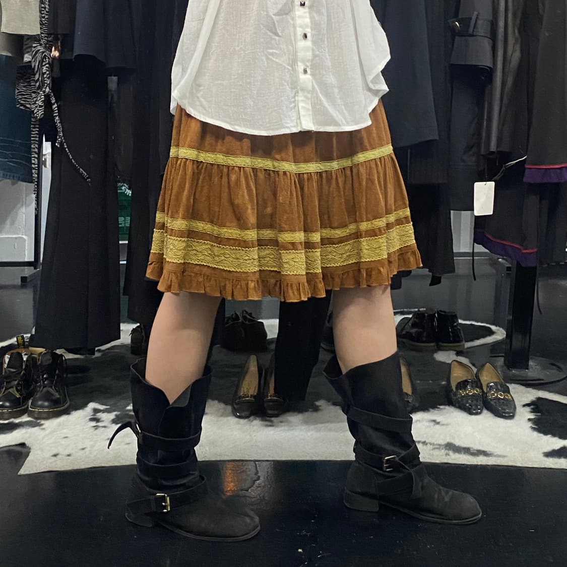 Japanese vtg 레이스 프릴 디테일 스웨이드 스커트 상품이미지5