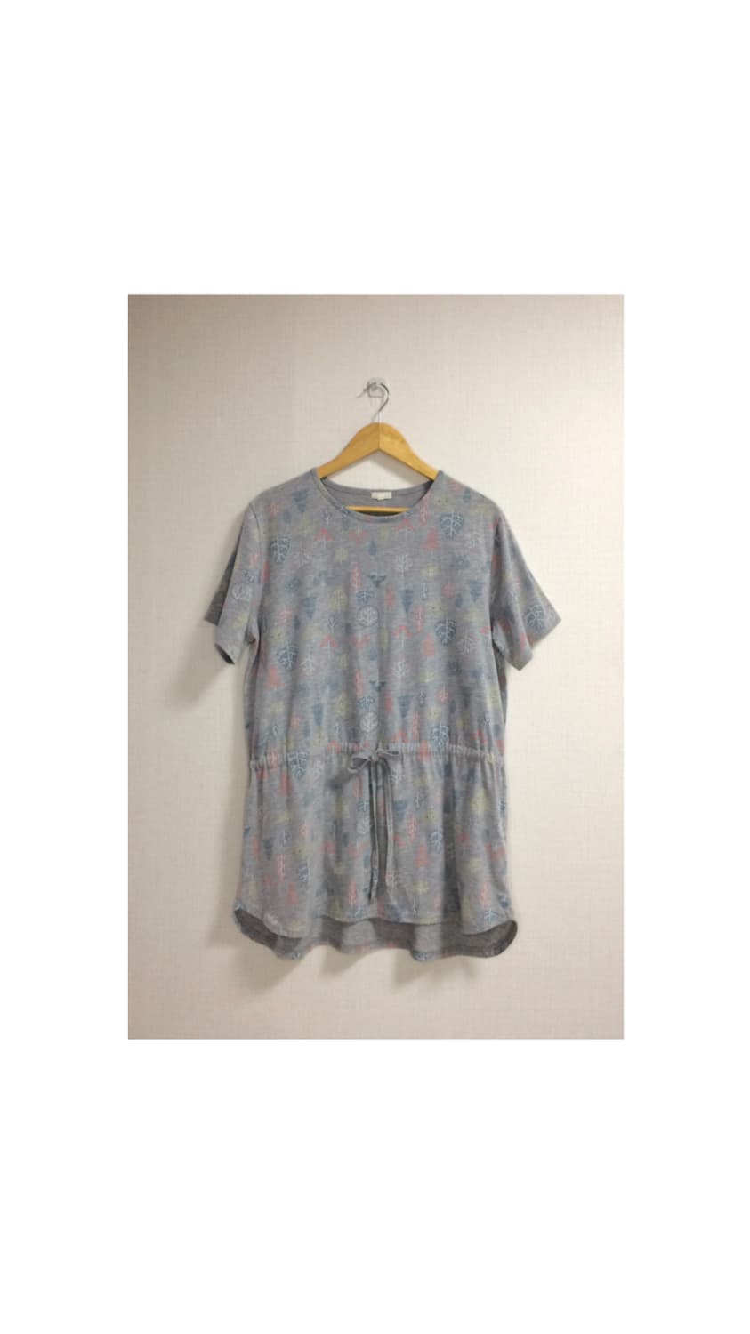 빈티지 컬러풀 프린팅 그레이 반팔 튜닉 상품이미지1