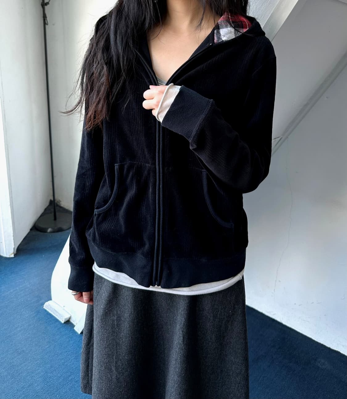 Terry fabric design hooded zip parka 상품이미지6