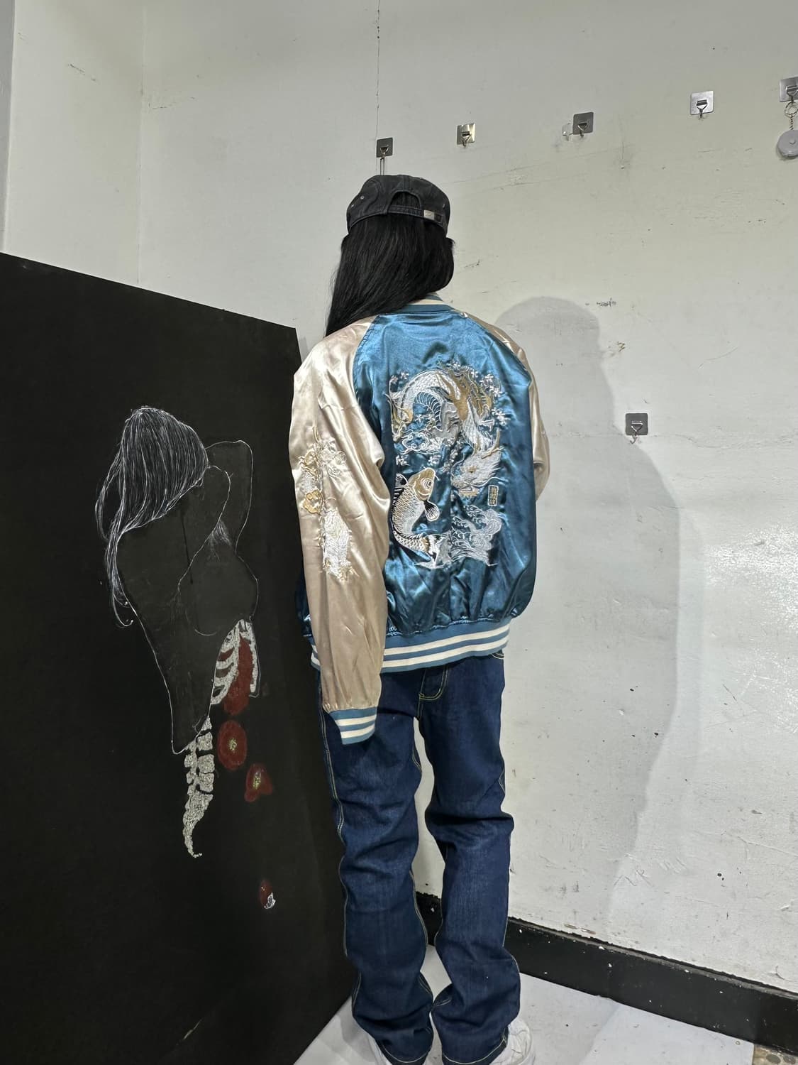 Jpn 일본빈티지 오리엔탈 네이비 민트 용 스카잔 자켓 상품이미지3