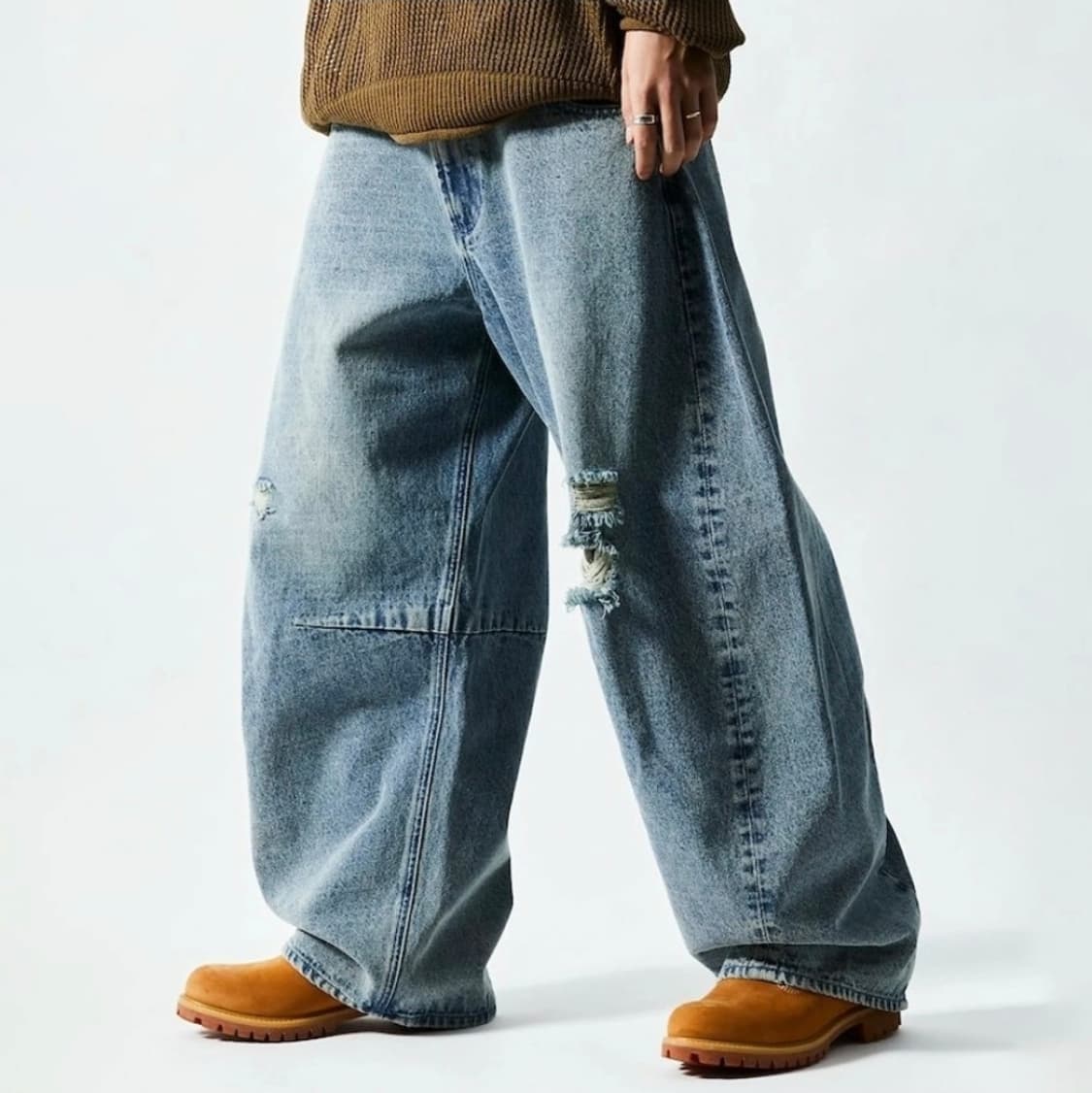 프릭스스토어 와이그 데미지 커브드진 연청 상품이미지1