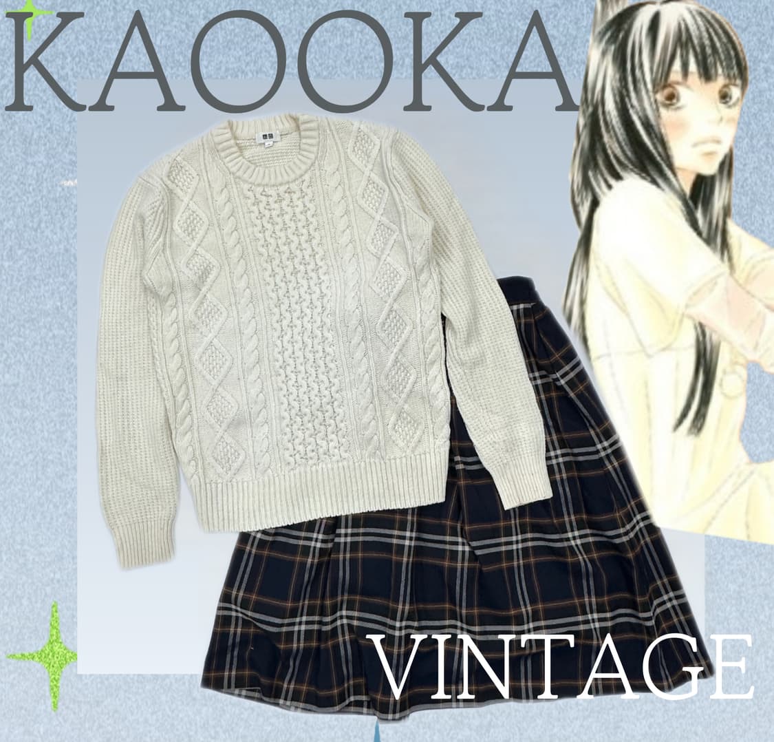 ❄️사와코의 겨울 코디세트❄️ 꽈베기 니트 체크 교복치마 학생 일본  상품이미지1
