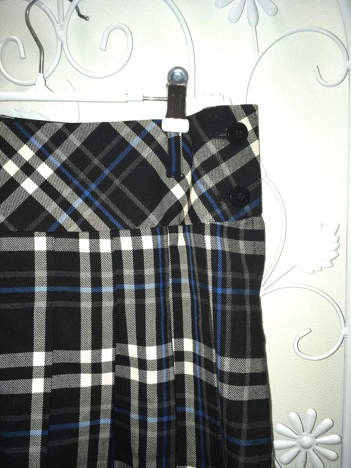 jpn vintage blue check pleats skirt 상품이미지3