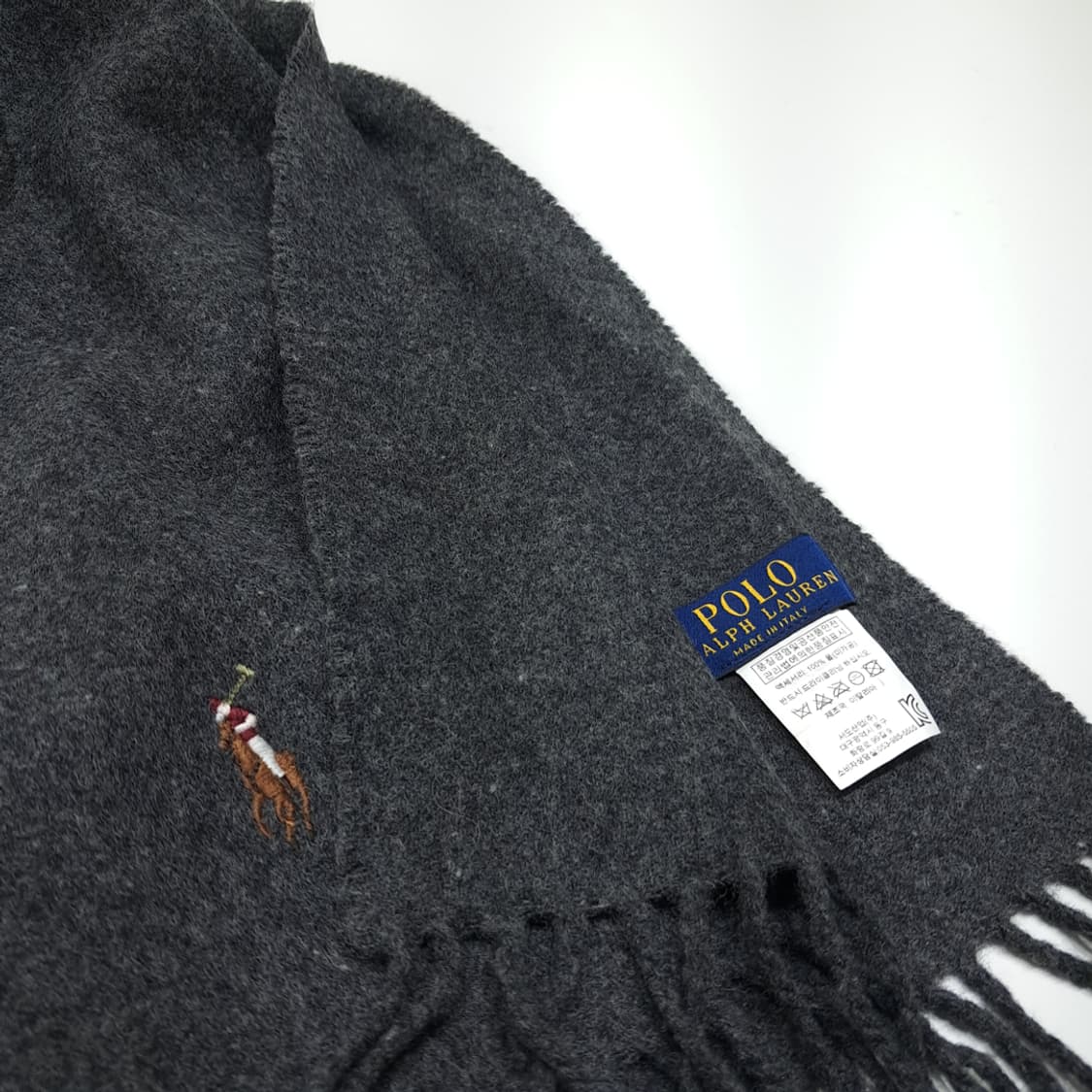 MX454 폴로 이태리판 울 포니자수 그레이 머플러 목도리 상품이미지6