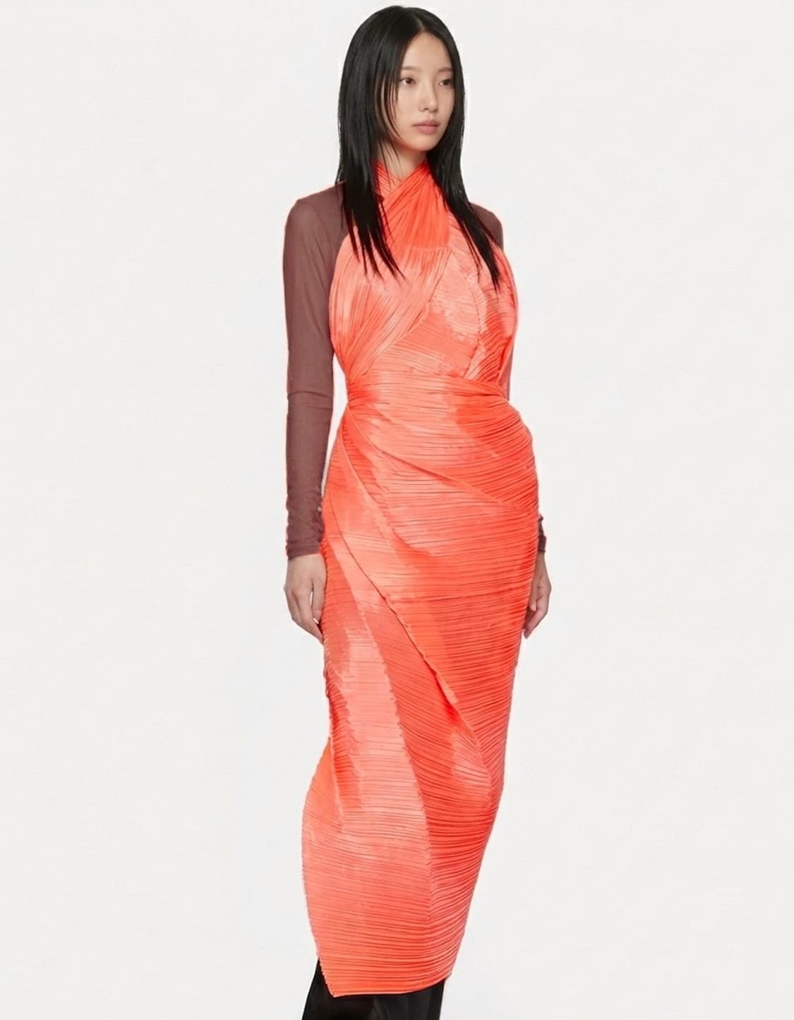 플리츠플리즈 네온 코랄 플리세 랩 케이프 상품이미지1