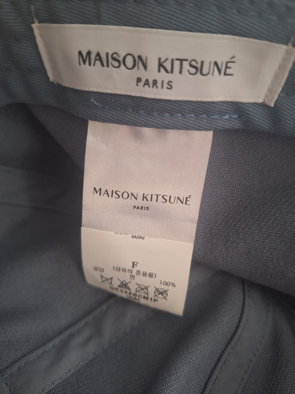 메종키츠네 볼드폭스 레더패치 볼캡 모자 블루 판매합니다! 상품이미지3