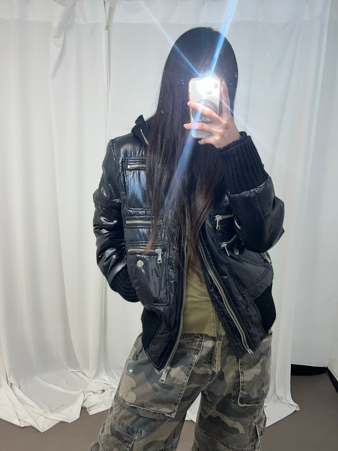 Dolce&gabbana 니트 하이넥 글로시 더블 지퍼 패딩 상품이미지4