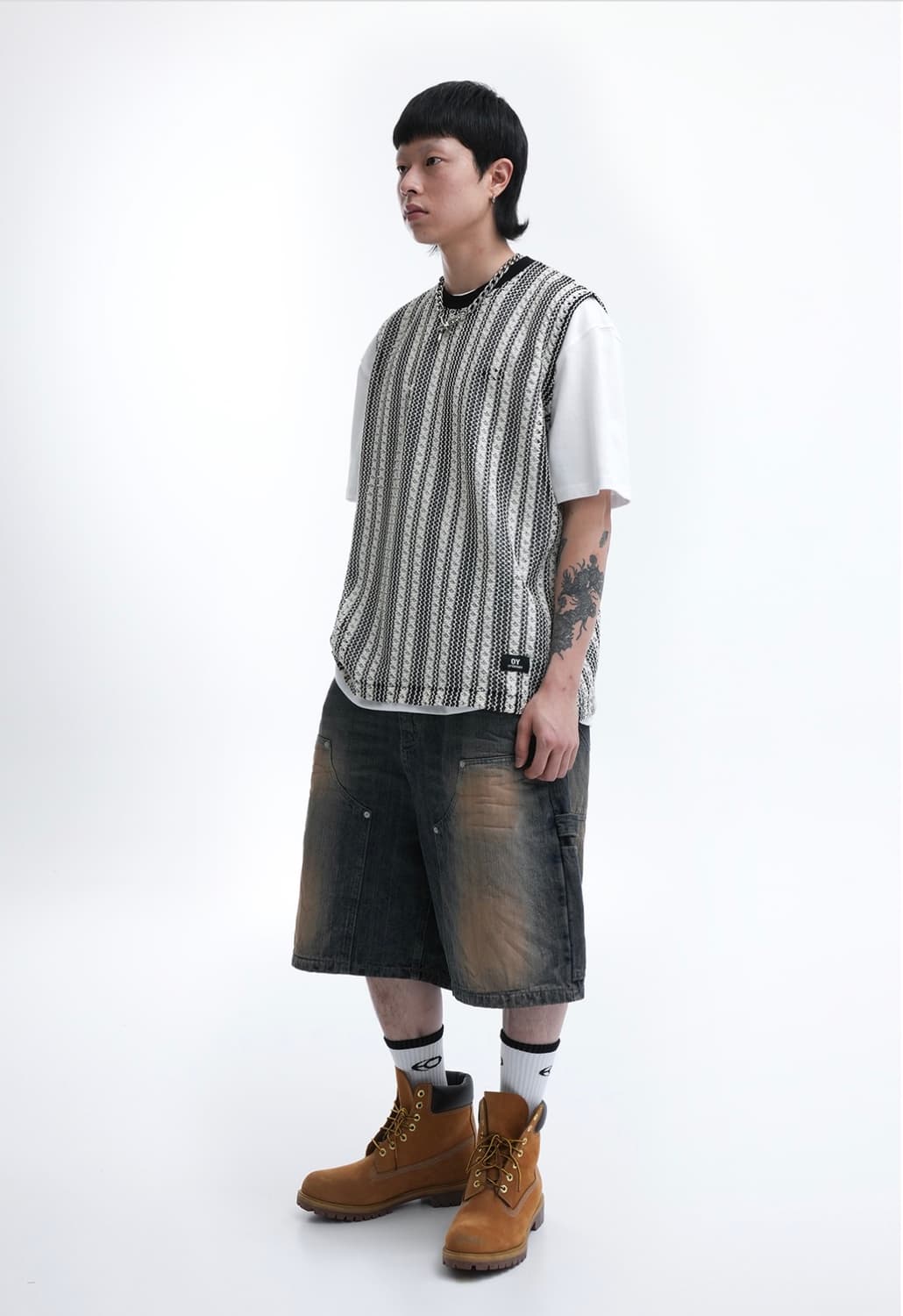 [OY] STRIPE CROCHET KNIT VEST  상품이미지4