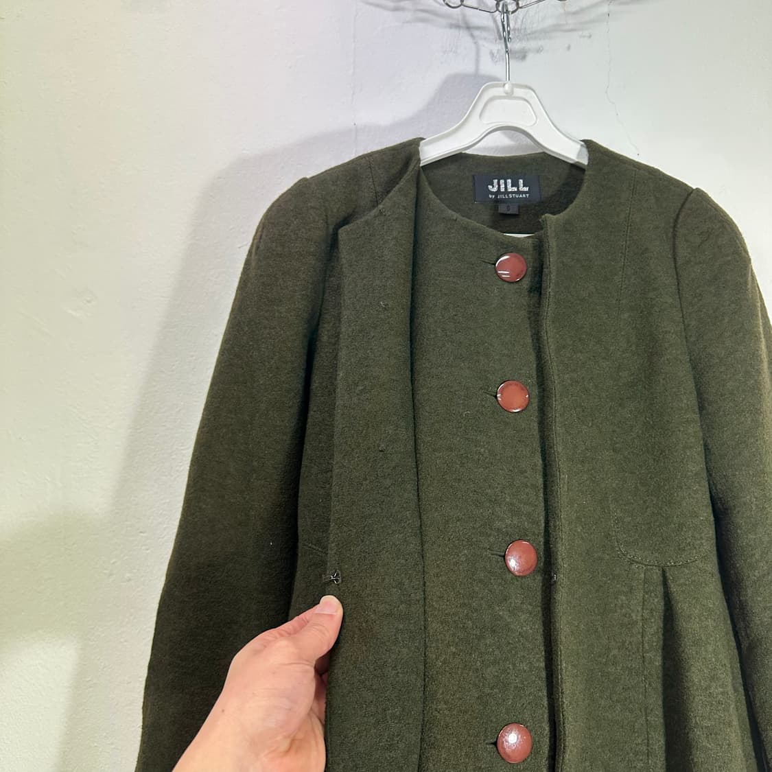 우먼S 질스튜어트 카키 논카라 원피스 코트 상품이미지4