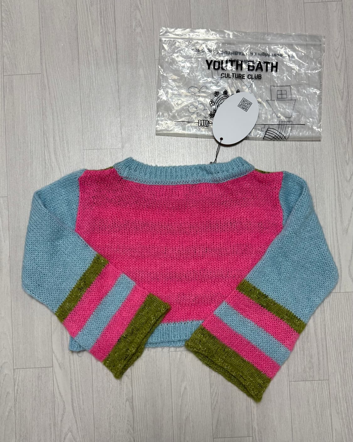 유쓰배쓰 컬러 스트라이프 크롭 니트 핑크 상품이미지2